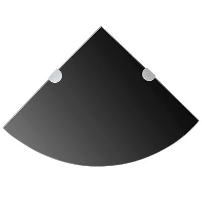vidaXL Rohové poličky z čierneho skla s chrómovanými úchytkami 25x25 cm 2 ks