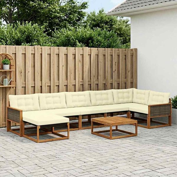 vidaXL Záhradná súprava gaučov s vankúšom 8 pcs Prírodná a krémová