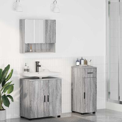 vidaXL Sada kúpeľňového nábytku so zásuvkou Nástenný 3 pcs Sivý Sonoma