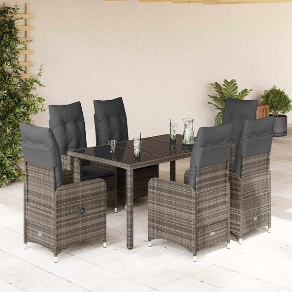 vidaXL 7-dielna záhradná bistro súprava s vankúšmi sivá polyratan