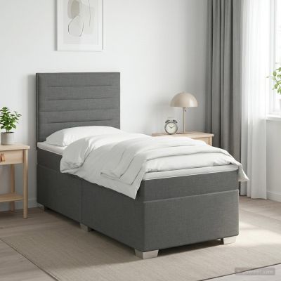 vidaXL Posteľ boxspring s matracom Tmavosivá Jednoduchý Látka