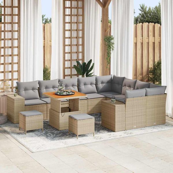 vidaXL Súprava záhradných pohoviek 12 pcs Béžová polyratan