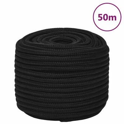 vidaXL Pracovné lano čierne 14 mm 50 m polyester