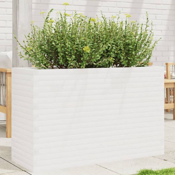 vidaXL Záhradný kvetináč biely 110x40x68,5 cm borovicový masív