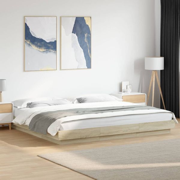 vidaXL Posteľný rám s LED svetlami sonoma 180x200cm kompozitné drevo