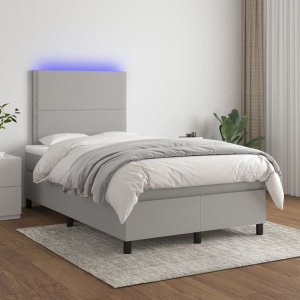 vidaXL Posteľ boxsping s matracom a LED bledosivá 120x200 cm látka