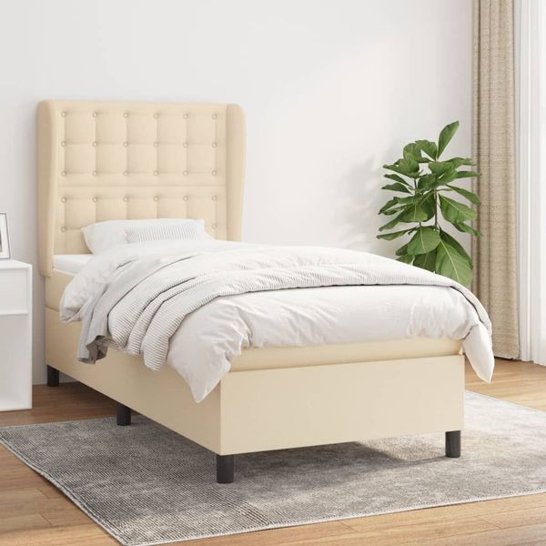 vidaXL Posteľný rám boxspring s matracom krémový 90x190 cm látka