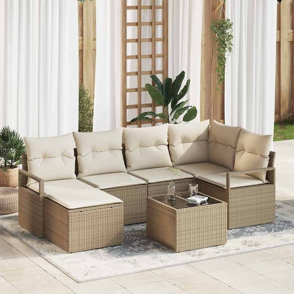 vidaXL Sada pohoviek s vankúšom 7 pcs Béžová a krémová polyratan