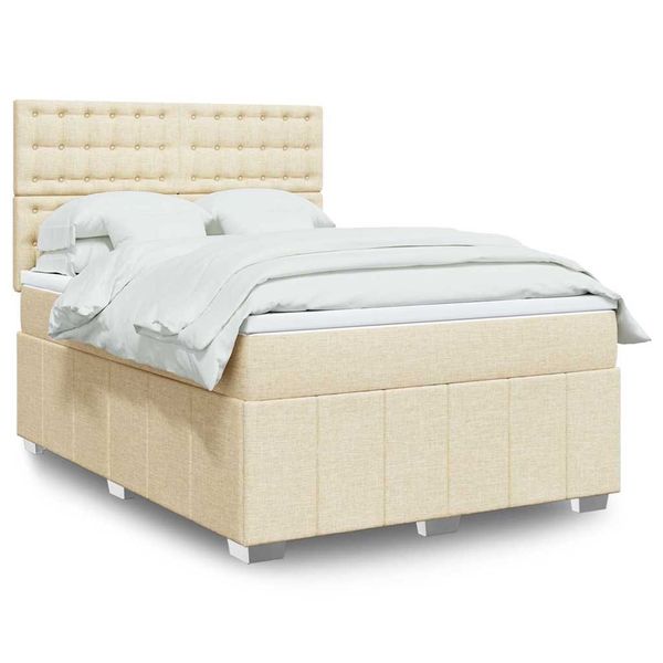 vidaXL Boxspring posteľ s matracom krémový 140x190 cm látka