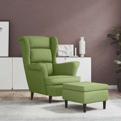 vidaXL Kreslo wingback s podnožkou bledozelené zamatové