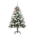 vidaXL Umelý vianočný stromček Zelená a biela 150 cm PVC, kov a plast
