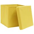vidaXL Úložné boxy s vekom 4 ks, 28x28x28 cm, žlté