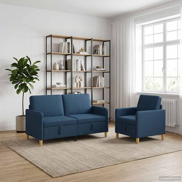 vidaXL Súprava pohovky s úložným priestorom 2 pcs Modrá Polyester