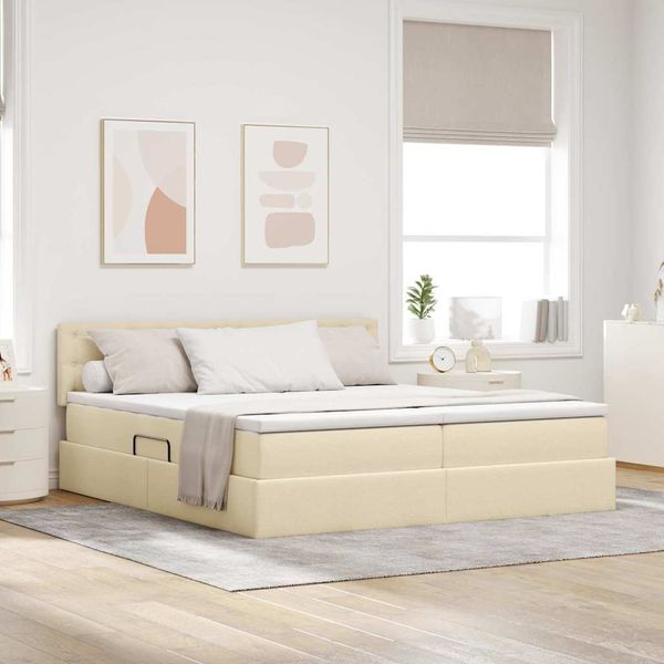 vidaXL LED úložná posteľ s matracom Krémová 180 x 200 cm Látka