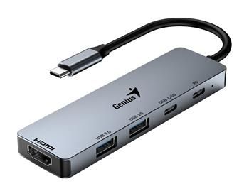 GENIUS hub UH-500/ USB-C na HDMI/ 2x USB3.0/ USB-C/ 100W PD/ šedý Dokovacia stanica, USB-C, 1× HDMI, 2× USB 3.0, 2× USB-C, Power Delivery 100W, 15cm, sivá