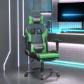 vidaXL Herná stolička s opierkou na nohy čierna a zelená umelá koža