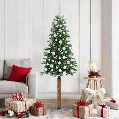 vidaXL Úzky vianočný stromček s 300 LED-i so stojanom Zelená 180 cm
