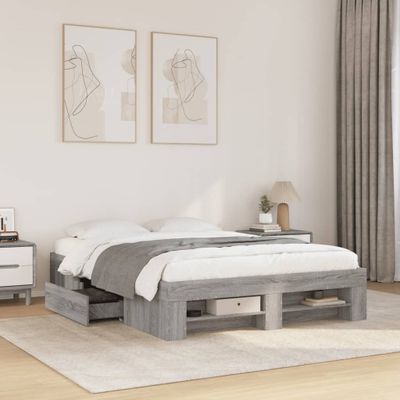 vidaXL Posteľný rám sivý dub sonoma 140x190 cm borovicový masív
