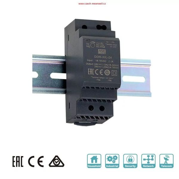 MEANWELL - DDR-30L-5 Menič DC/DC na DIN lištu