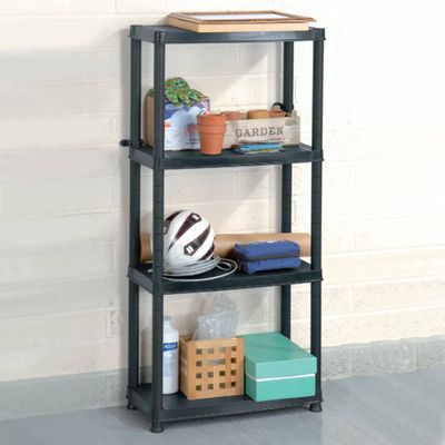 vidaXL Regál so 4 úložnými poličkami čierny 61x30,5x130 cm plastový