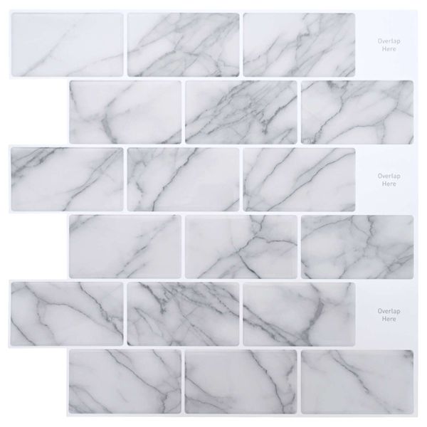 vidaXL Subway dlažba 20 pcs Biely mramor 30 x 30 cm Polyuretán a PET