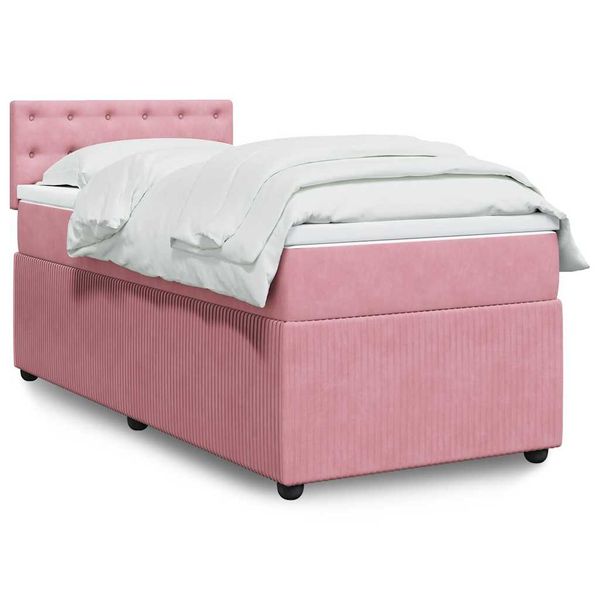 vidaXL Posteľný rám boxsping s matracom ružový 90x190 cm zamat