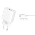 XO wall charger CE02D QC 3.0 18W 1x USB white + USB-C cable