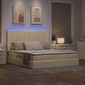 vidaXL LED úložná posteľ s matracom Krémová 200 x 200 cm Látka