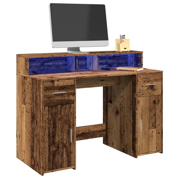 vidaXL Stôl s LED svetlami staré drevo 120x55x91 cm kompozitné drevo