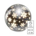 LED vianočná sklenená guľa – vločky, 12 cm, 3x AA, vnútorný, teplá biela, časovač