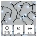LED vianočný cherry reťaz – guľky, 8 m, vonkajší aj vnútorný, studená biela, programy