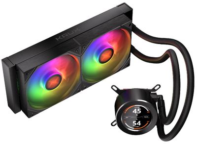 Krux vodný chladič CPU HydroGlance 240 ARGB LCD / 2x120mm ARGB / PWM / displej / AMD a Intel AiO vodné chladenie, LCD displej 240 mm, 2× 120 mm PWM ARGB ventilátor, Intel LGA1851/1700/1200, AMD AM5/AM4, čierna