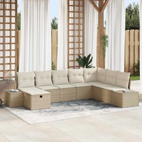 vidaXL Súprava záhradných pohoviek s vankúšom 8 pcs Béžová Poly ratan