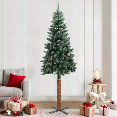 vidaXL Úzky vianočný stromček, pravé drevo a biely sneh, zelený 210 cm