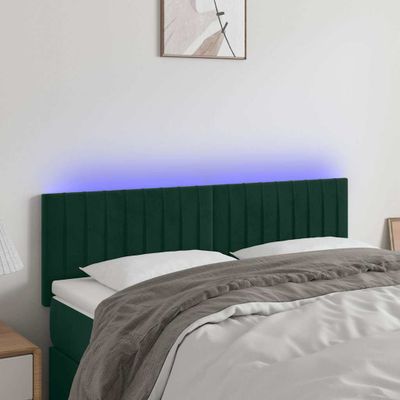 vidaXL Čelo postele s LED tmavozelené 144x5x78/88 cm zamat