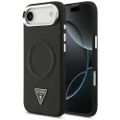 Puzdro Guess Case Magsafe PU Leather Case s trojuholníkovým logom a strieborným kovovým rámom fotoaparátu pre iPhone 17 Air čierne