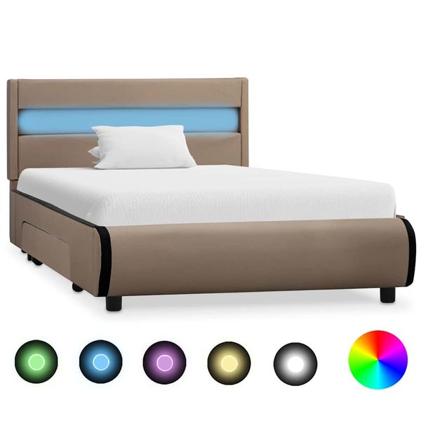 vidaXL Posteľný rám s LED, kapučínová farba, umelá koža 90x200 cm