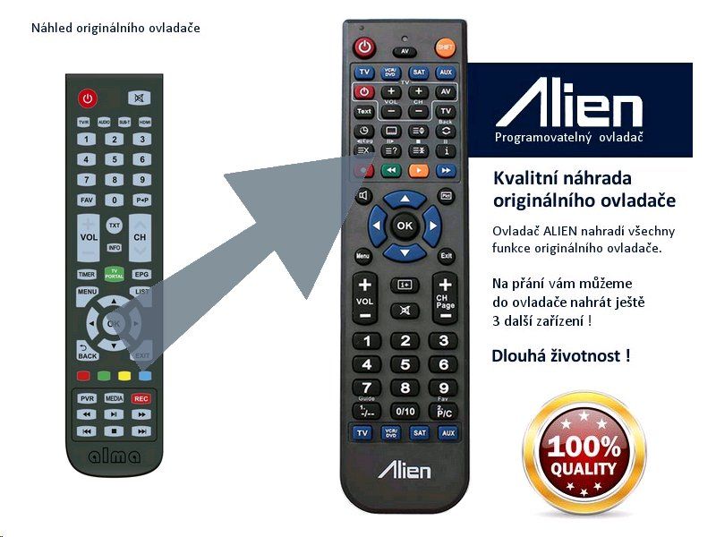 Dálkový ovládač ALIEN ALMA iHD náhrada