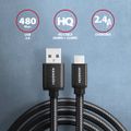 AXAGON BUMM-AM20AB, HQ kábel Micro USB <-> USB-A, 2m, USB 2.0, 2.4A, ALU, oplet, čierny Kábel, synchronizačný a nabíjací, USB 2.0 typ A na typ micro B, opletený, 2m, 2,4A, čierny