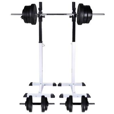 vidaXL Stojan na drepy so sadou činiek barbell a dumbbell 60,5 kg