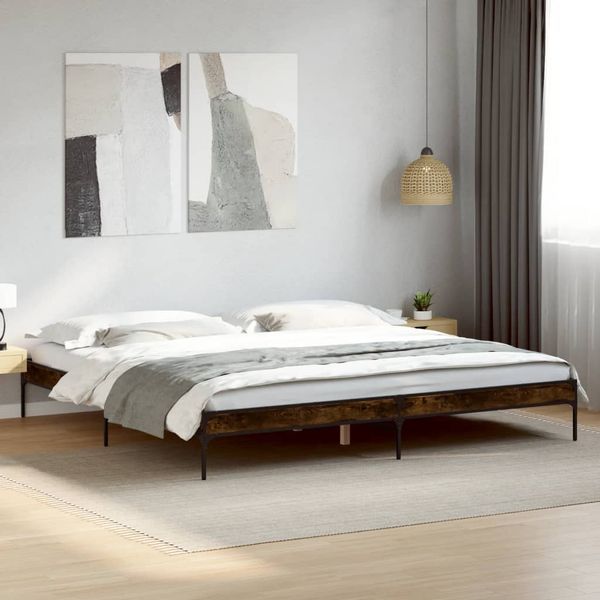 vidaXL Posteľný rám dymový dub 180x200 cm kompozitné drevo a kov