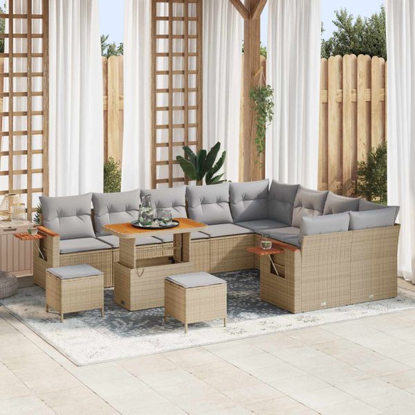 vidaXL Súprava záhradných pohoviek 12 pcs Béžová polyratan