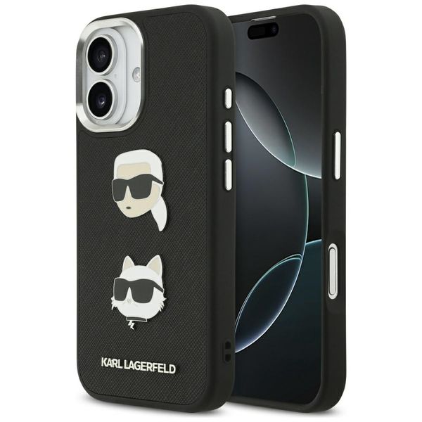 Karl Lagerfeld FW Grained Karl & Choupette Heads Pins & Logo puzdro na iPhone 17 čierne