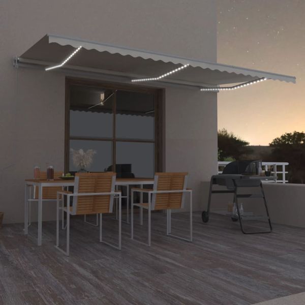 vidaXL Automatická markíza, LED a senzor vetra 600x350 cm, krémová