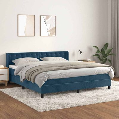 vidaXL Posteľný rám boxsping s matracom tmavomodrý 160x200 cm zamat