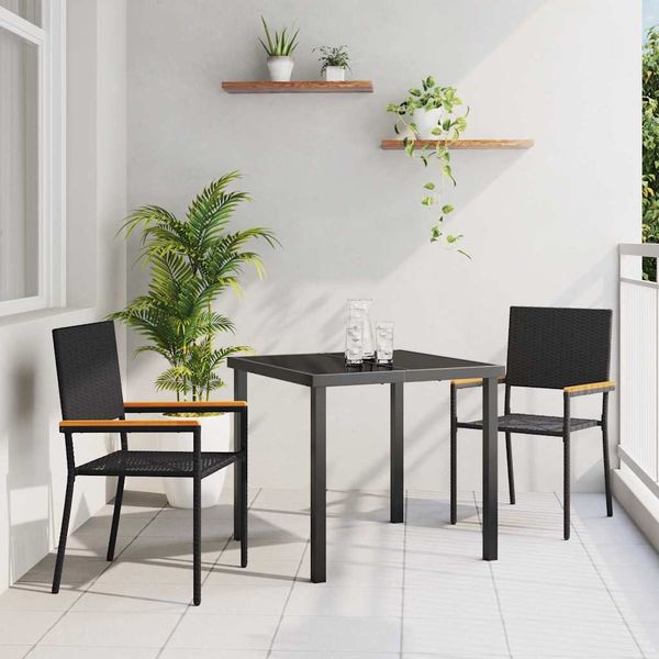 vidaXL Záhradné stohovateľné stoličky 2 pcs Čierna a Hnedá
