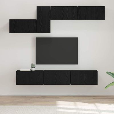 vidaXL Zostava TV skriniek Nástenný 7 pcs Čierny dub Kompozitné drevo