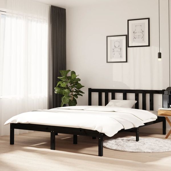 vidaXL Posteľný rám, čierny, drevený masív 135x190 cm, dvojlôžko