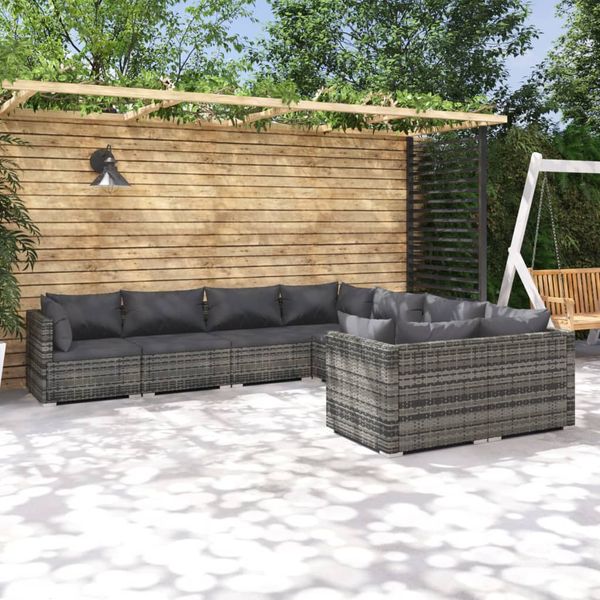 vidaXL 8-dielna záhradná sedacia súprava s podložkami polyratan sivá