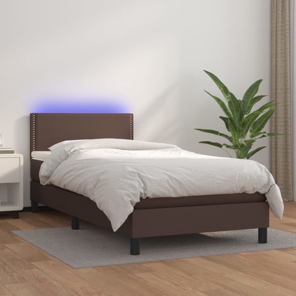vidaXL Boxspring posteľ s matracom a LED hnedá 90x200 cm umelá koža